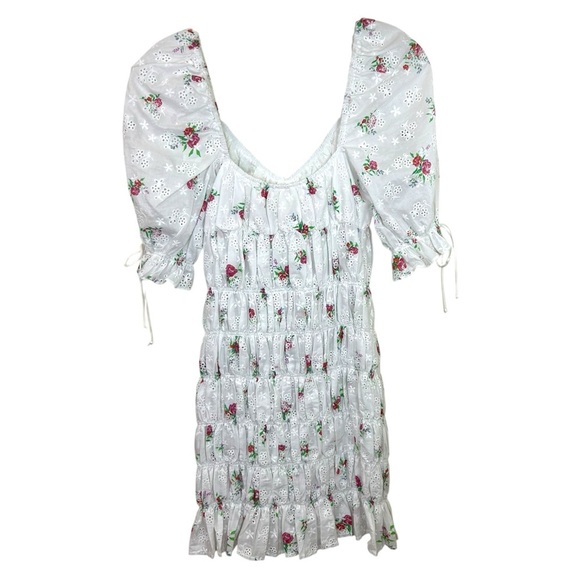 For Love & Lemons - Women’s ‘Tarte’ Eyelet Smocked Mini Dress - White, Small - Picture 13 of 16